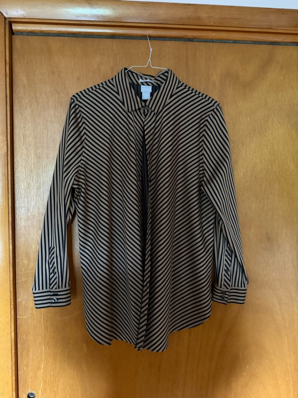 Chico's Black and Tan Striped Button-Front Top